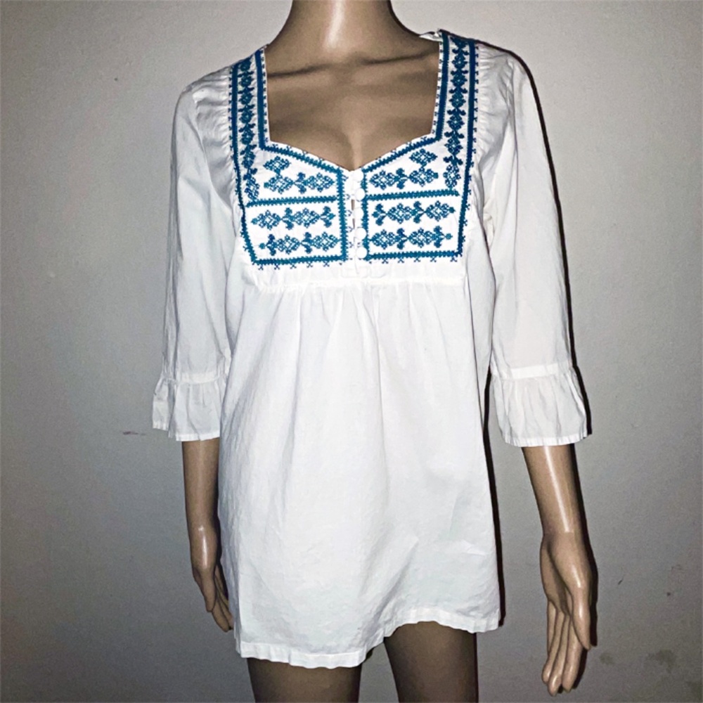 KappAhl Embroidered Off- White Boho Style Tunic SZ 14
